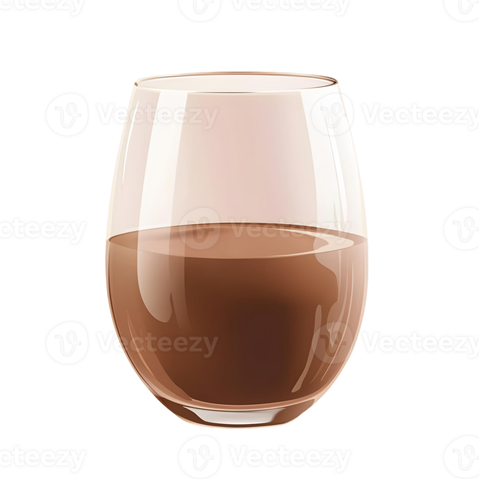 Glass of chocolate milk is shown on a white background png