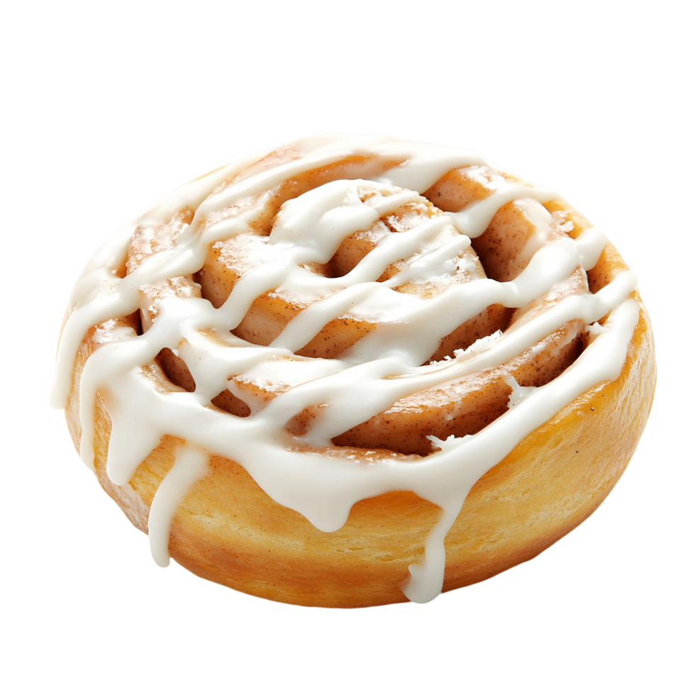 tasty Cinnamon roll with a white glaze on top png