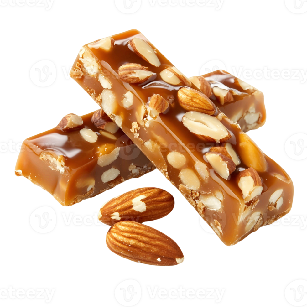 Bar of nutty candy with almonds on top png