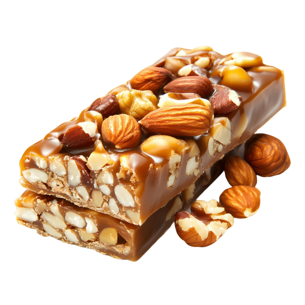 Bar of nutty goodness with a pile of nuts on top png
