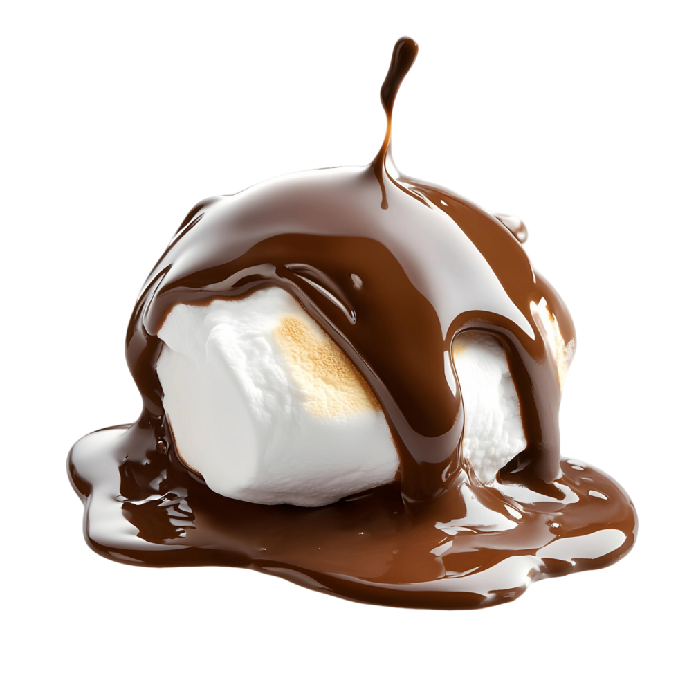 Chocolate covered marshmallow with a drizzle of chocolate sauce png