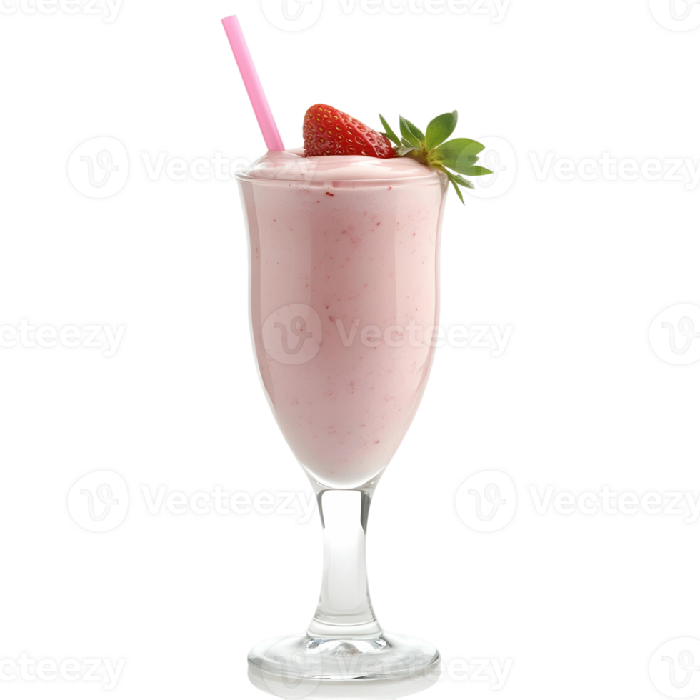 Glass of strawberry milkshake with a pink straw png