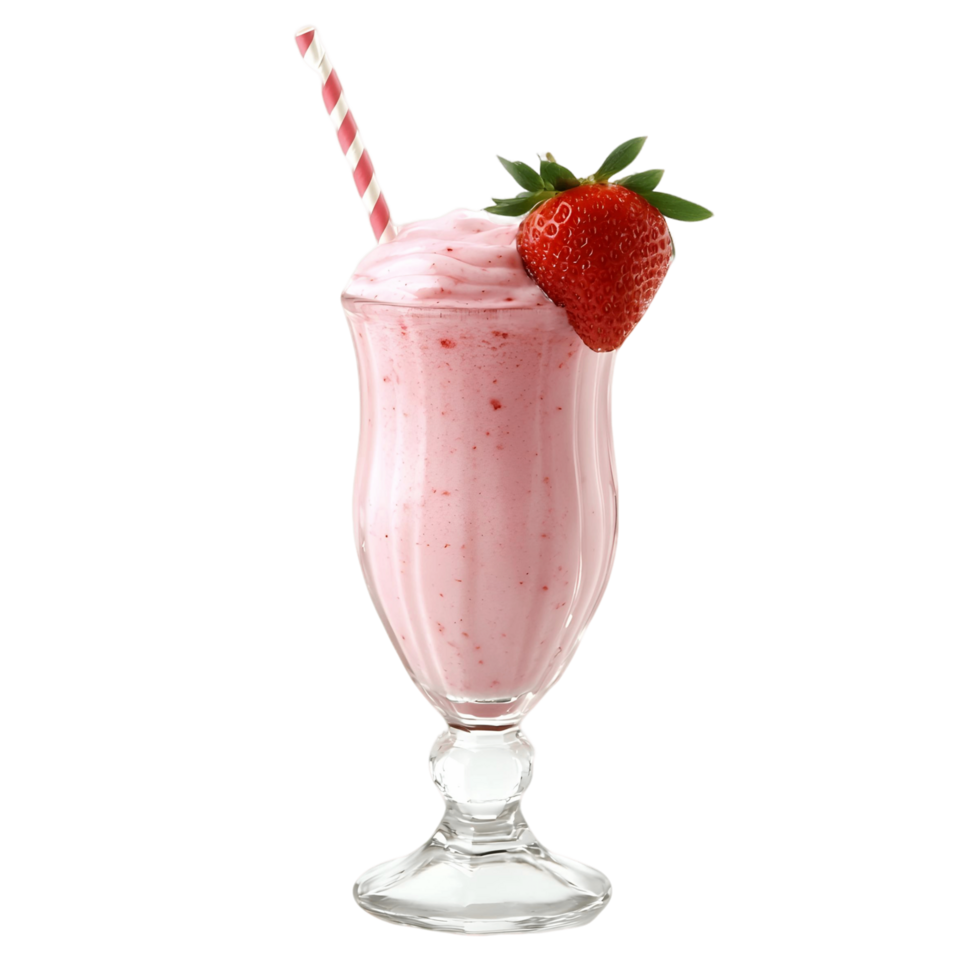 Glass of pink strawberry milkshake with a straw in it png