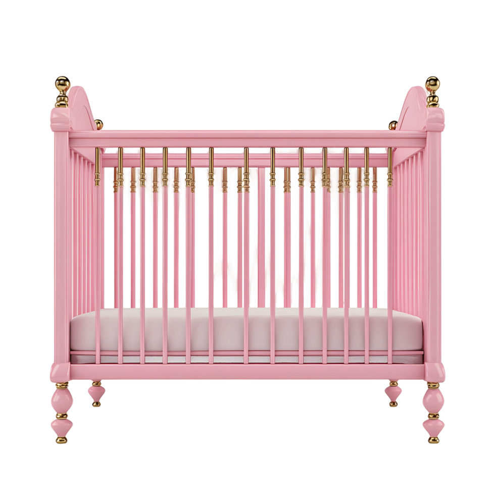 Pink crib with gold accents png