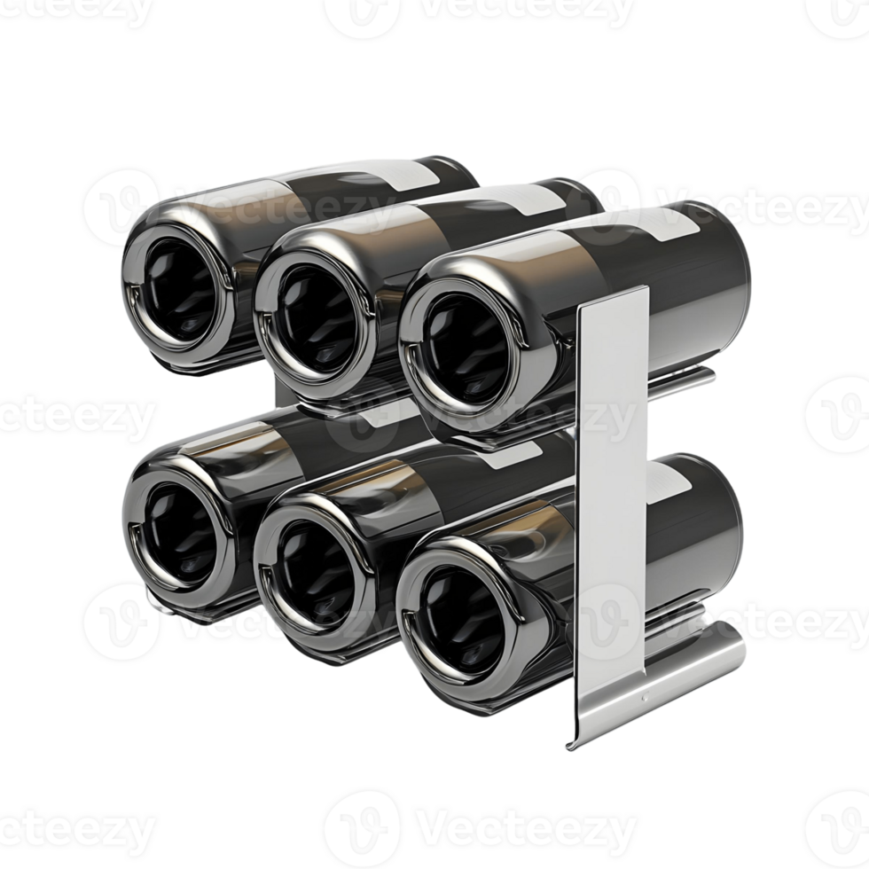 Silver rack with six wine bottles on it png