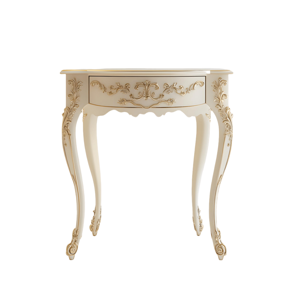 White table with gold trim and a gold handle png