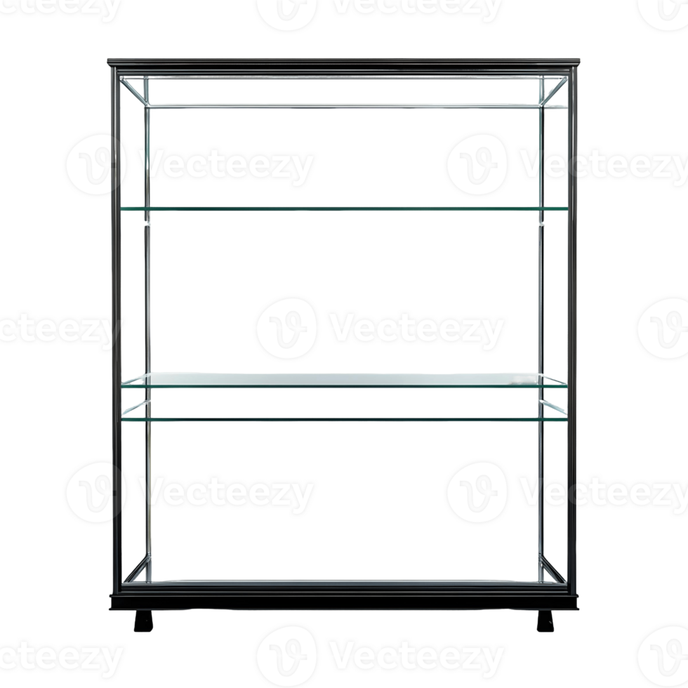 Black glass cabinet with three shelves png