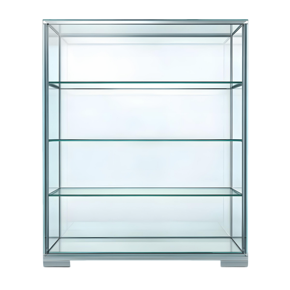 Tall glass cabinet with four shelves png