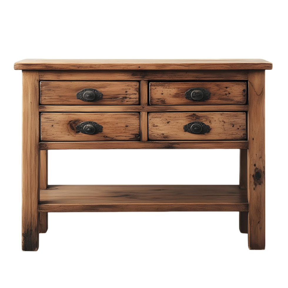 Wooden table with four drawers and a shelf png