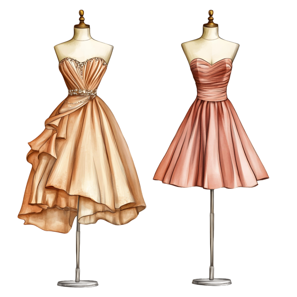 Two dresses are displayed on a mannequin png