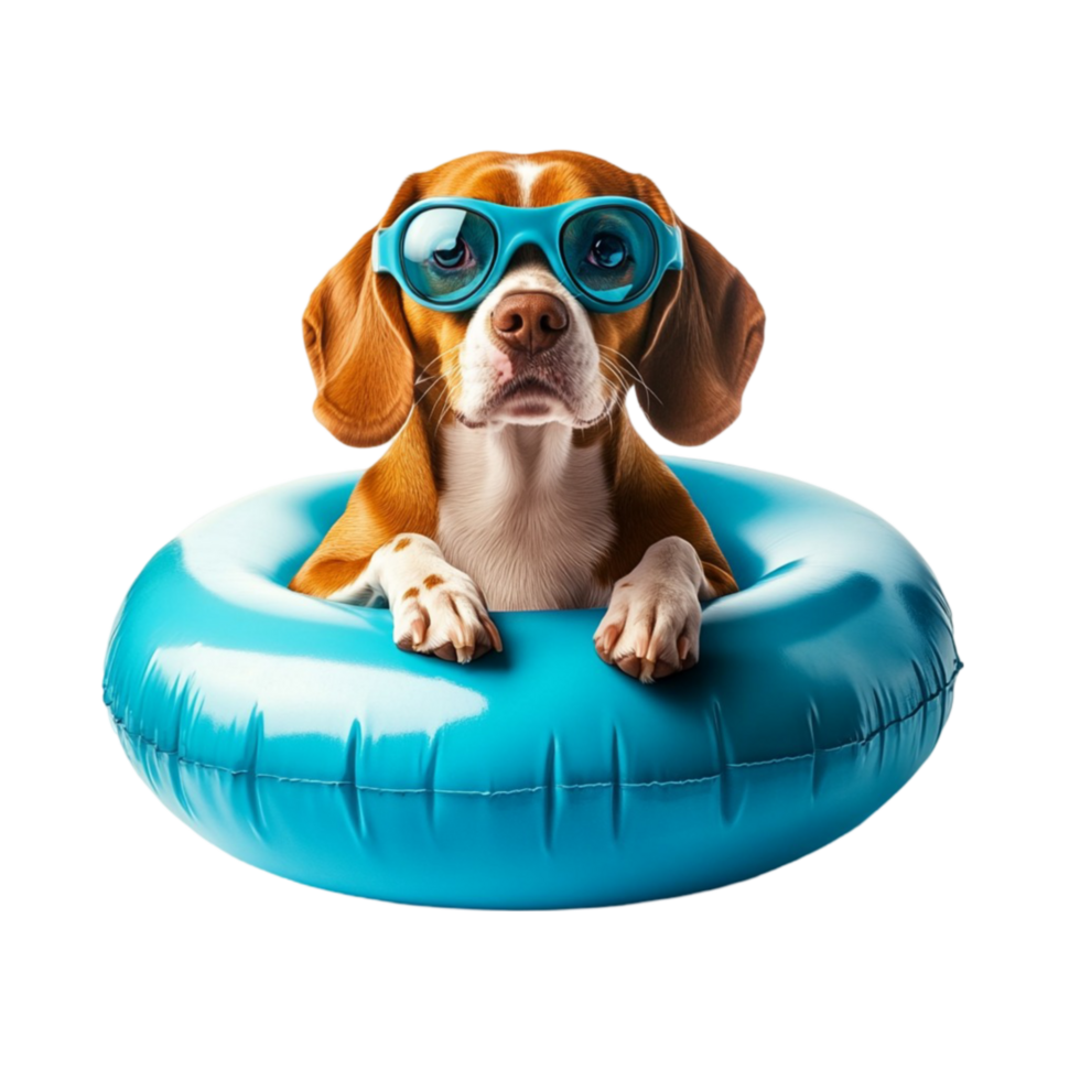 Dog Wearing Sunglasses in Inflatable Ring png