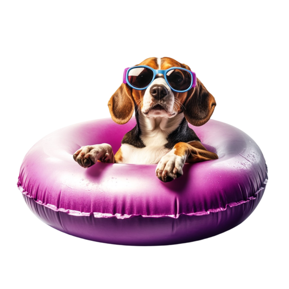 Dog Wearing Sunglasses on Pool Float png