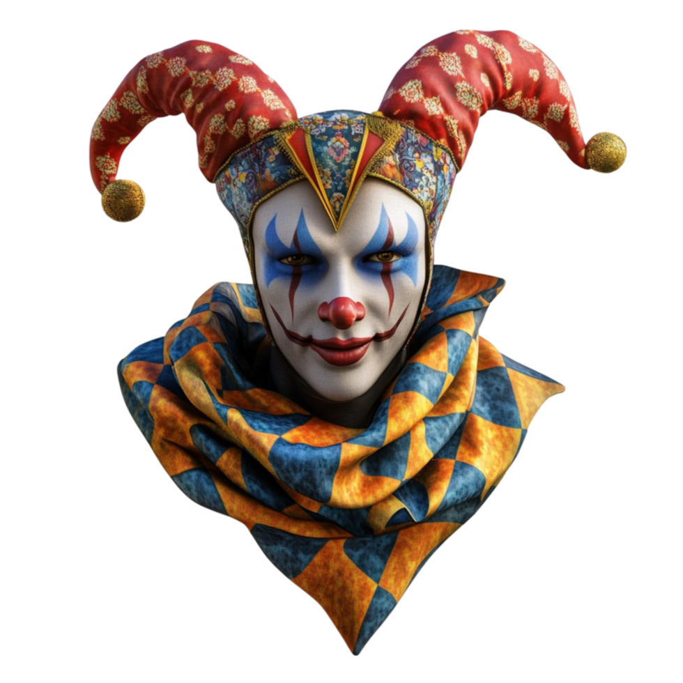 Clown Mask with a Red and Blue Hat and Clown Nose png