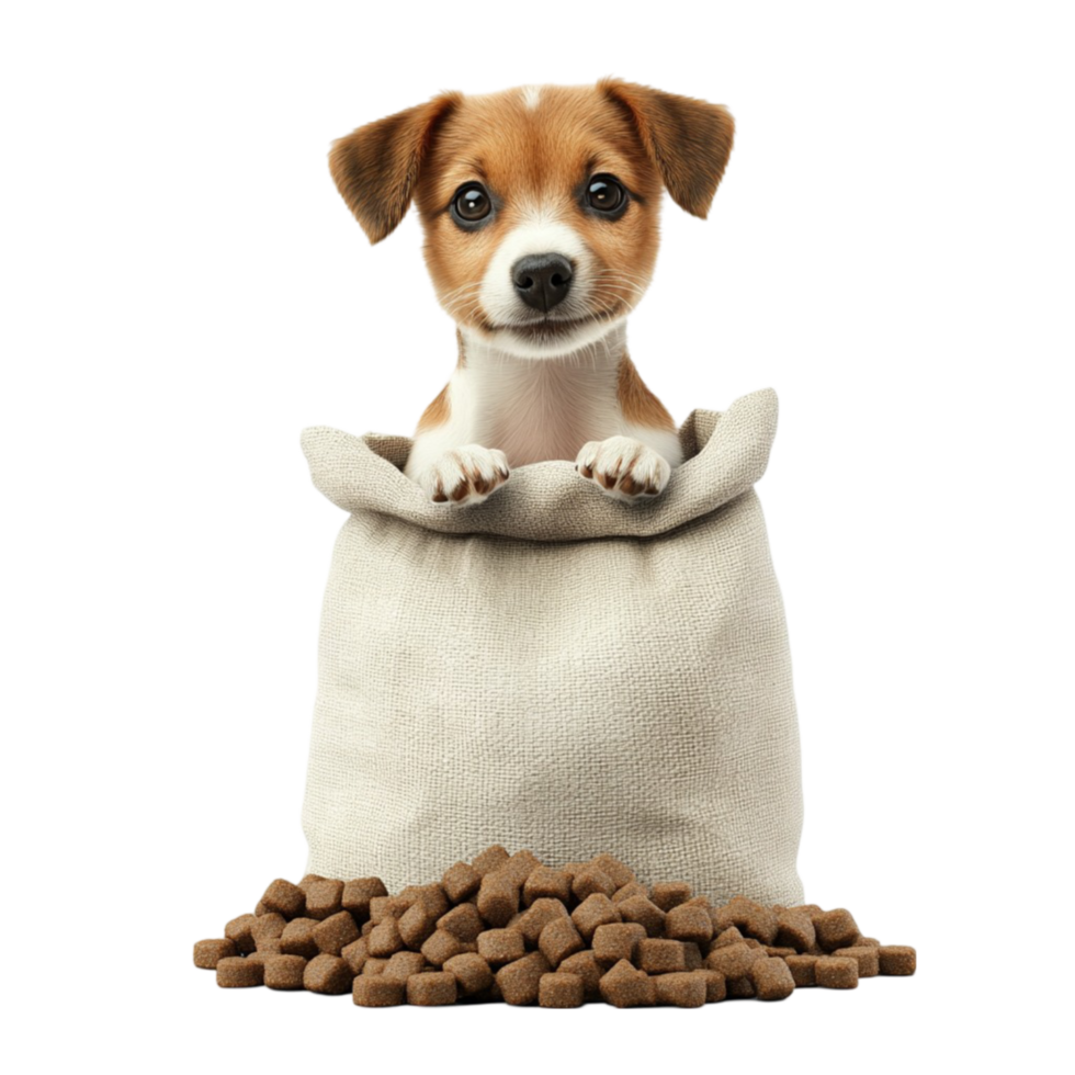 Puppy with Sack of Dog Food png