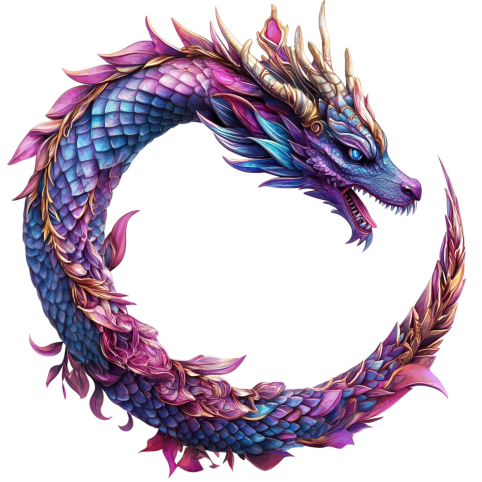 Dragon with Colorful Wings and Flower on Its Head png