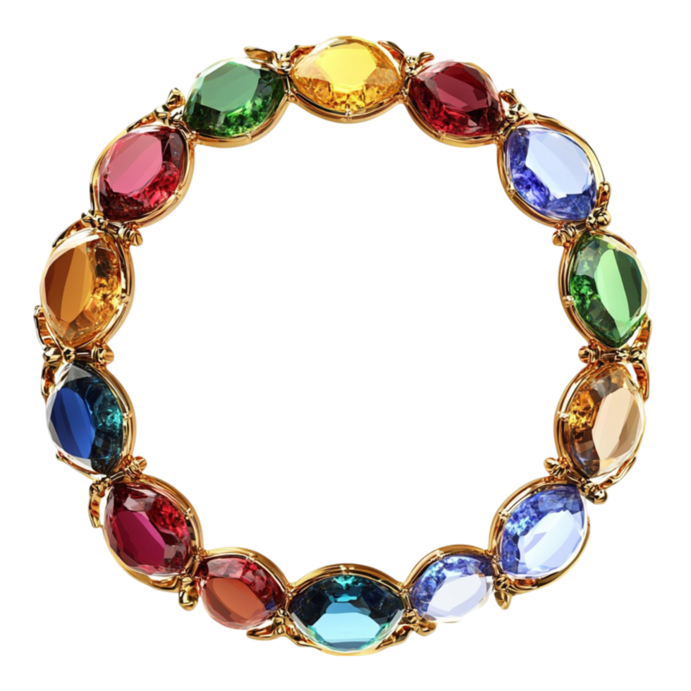 Round of Multi Colored Stones in Gold Chain png