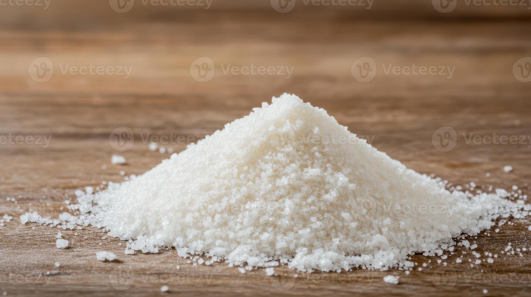 A pile of sugar on a wooden table photo