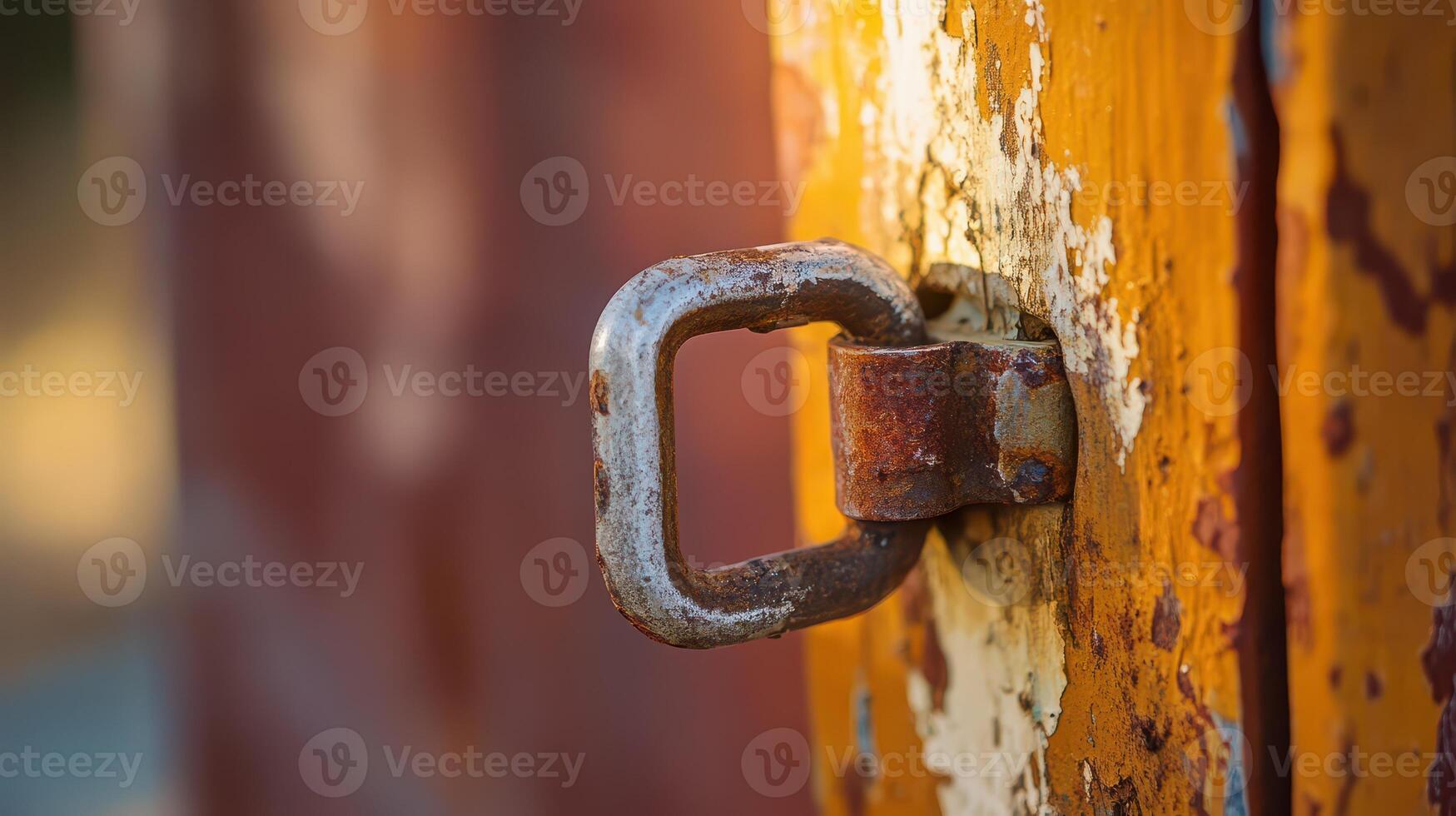 A rusty metal latch on an old rusty door photo