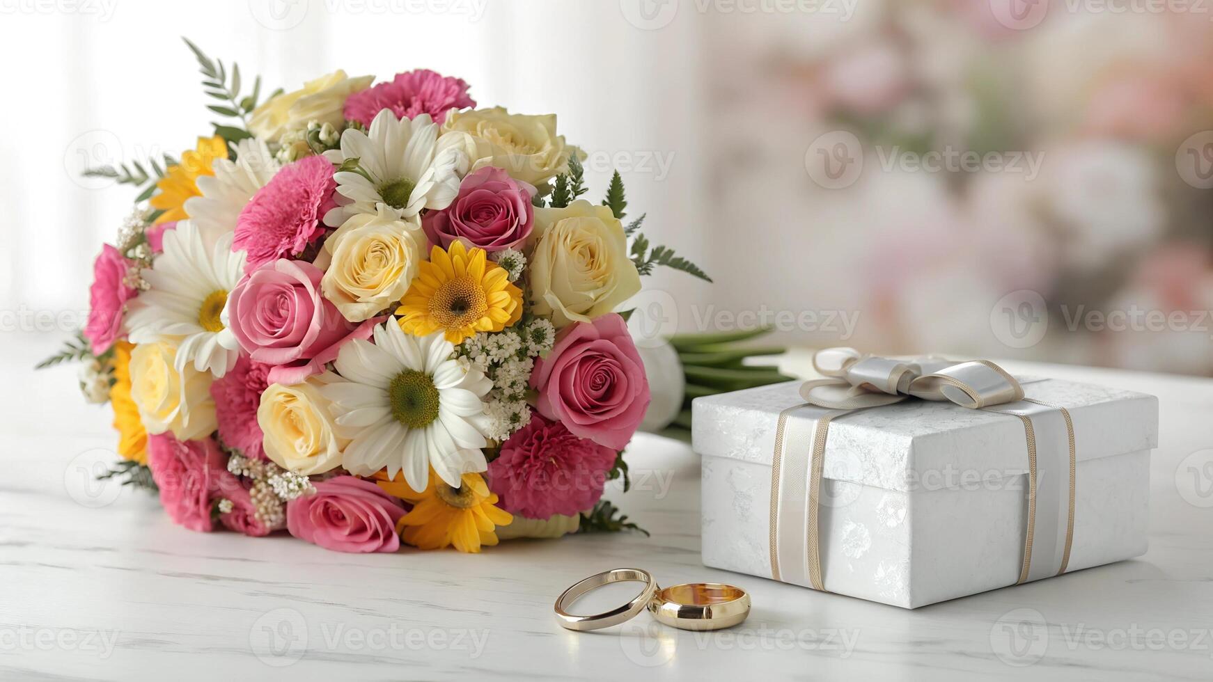 background image of a flower bouquet with a wedding theme ring married photo