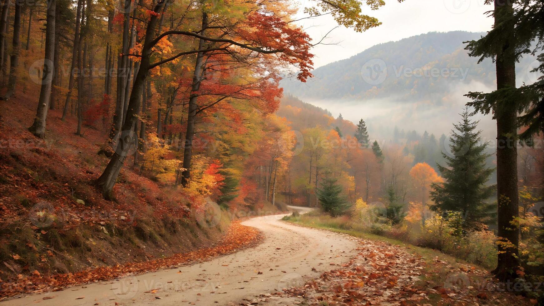 background image of falling leaves on the street in autumn moment photo