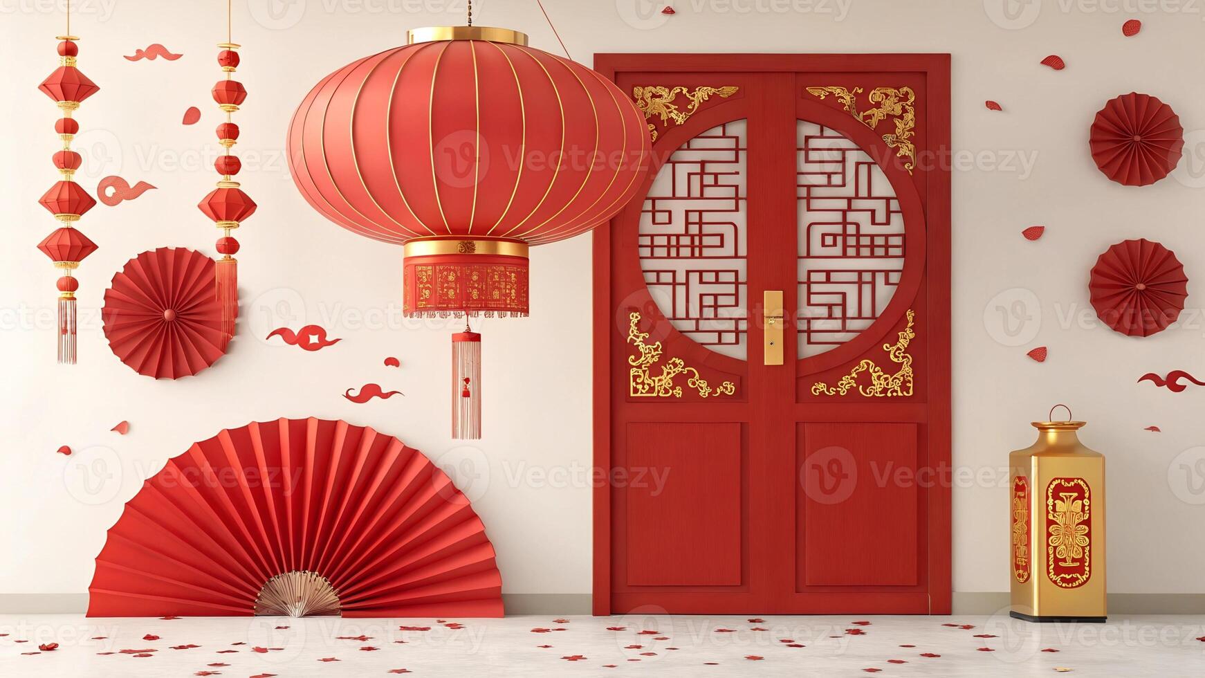 Lantern landscape background image with Chinese New Year theme photo
