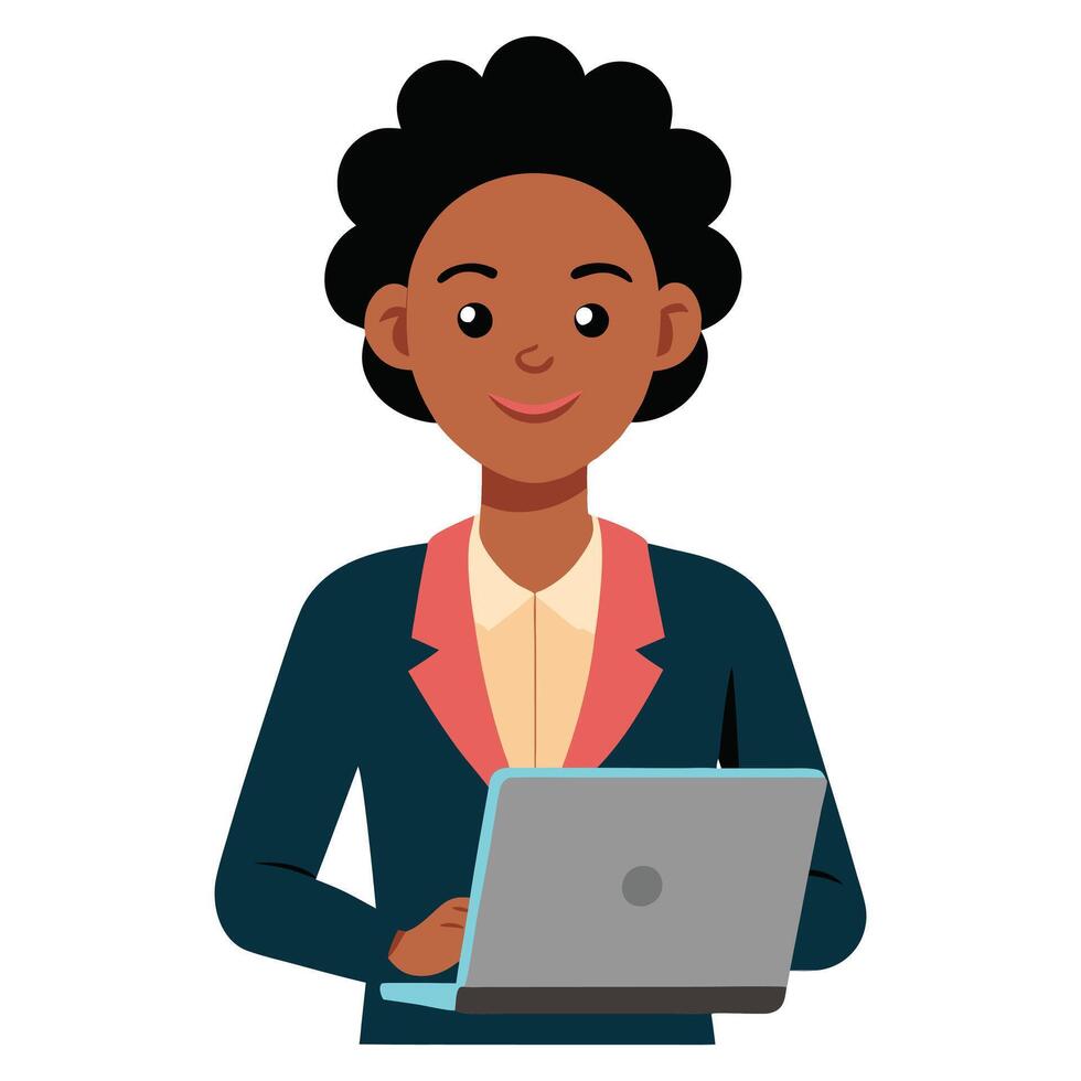 Flat Style Art Black Business woman working on Laptop vector