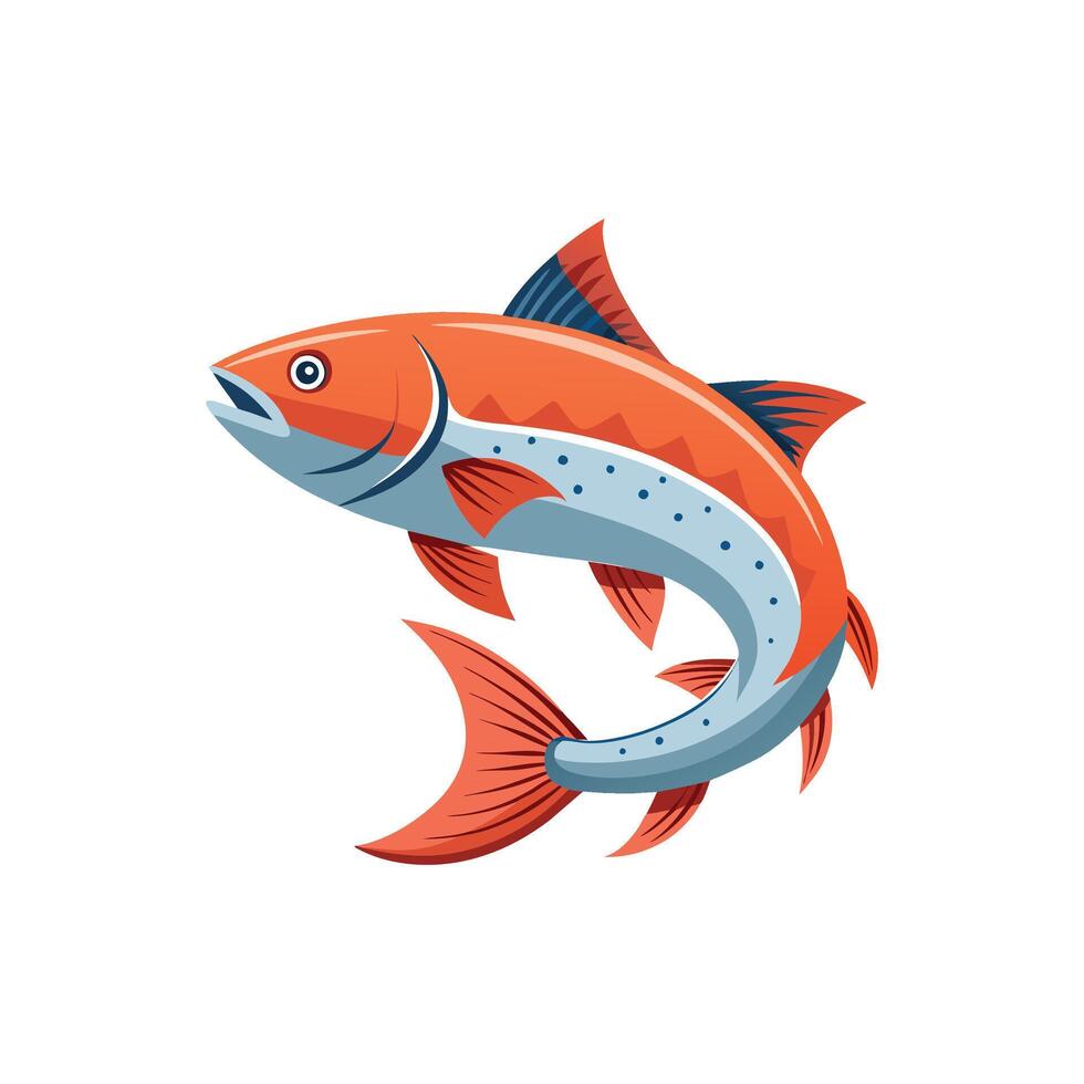 Swimming Salmon Realistic Illustration Design on White Background vector