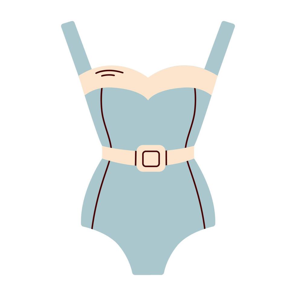 Blue swimsuit for women, swimsuit for swimming. Hello, summer. Isolated flat object on a white background. Summer Journey. Perfect for a Time to Travel theme, evoking a tropical feel. vector