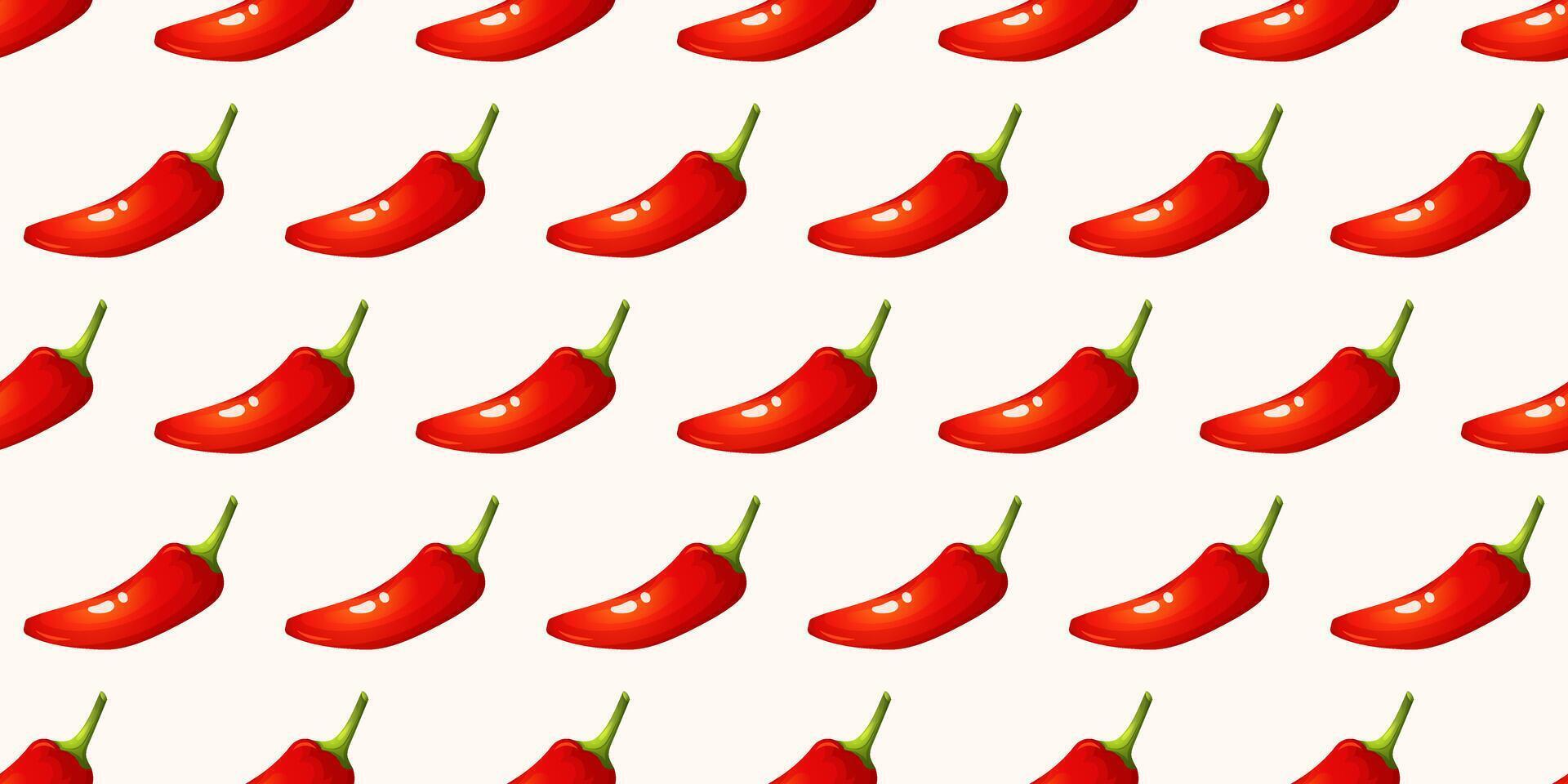 Pattern with hot red fresh chili pepper. Spicy Mexican food. Design for grocery, ads, cards, culinary products, seasoning, and recipe website decoration. Thanksgiving Day. Harvest festival. vector