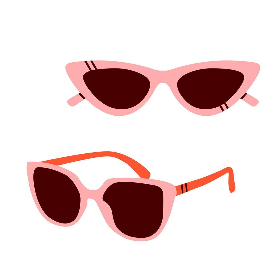 Summer pink sunglasses isolated on white background. Hand-drawn modern illustration. Design element. Summer fashion accessories. Sun protection. Travel and vacation. Plastic frame goggles. vector