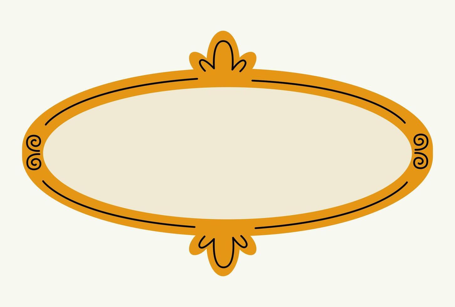 Hand-drawn yellow frame with elegant retro design, featuring modern mirror style. Minimalistic art gallery objects and vintage frames adorned with lines and dots. vector