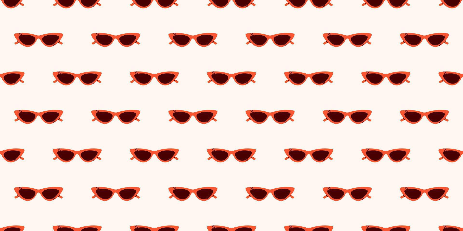 Minimalist background of stylish red sunglasses on white. Colorful seamless summer pattern. Elements for tropical holiday vacation. Summer concert. Pattern for textile, print templates, and web. vector