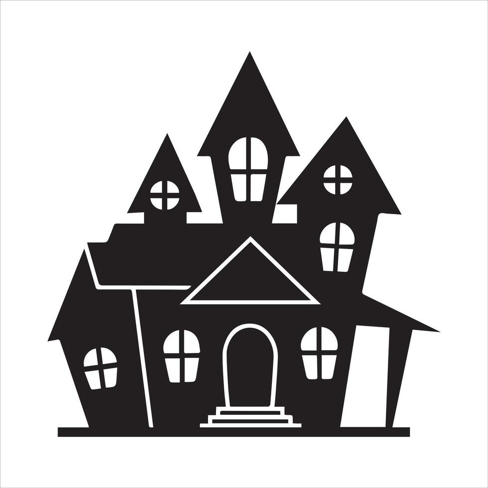 Haunted house silhouette vectors line art design for spooky halloween