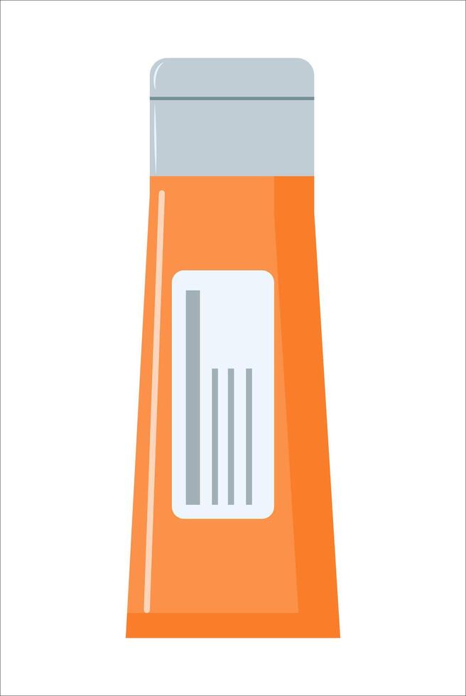 A tube of orange lotion sits on a white background vector