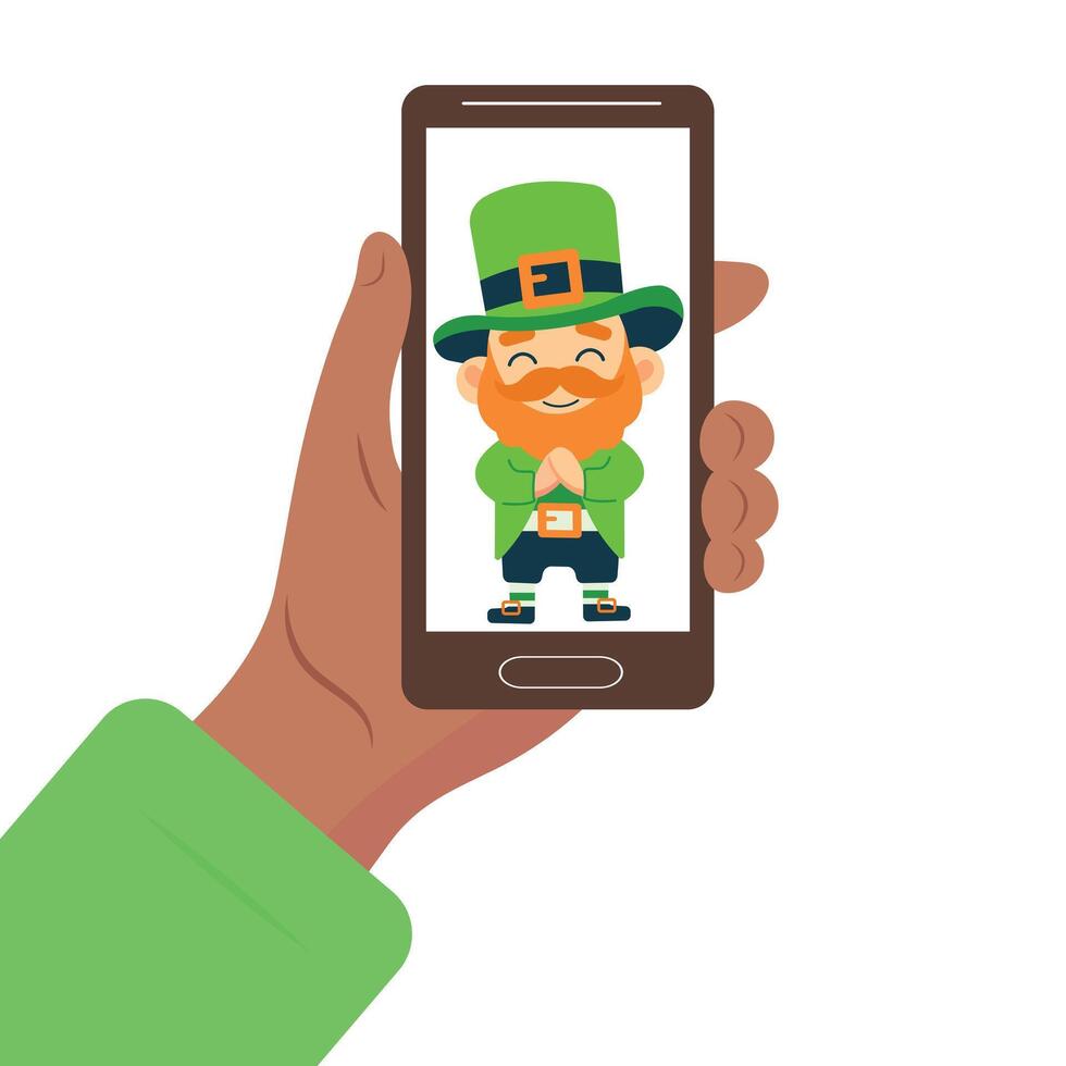 A beautiful cheerful leprechaun in green clothes. A sweet smile, a red beard. vector