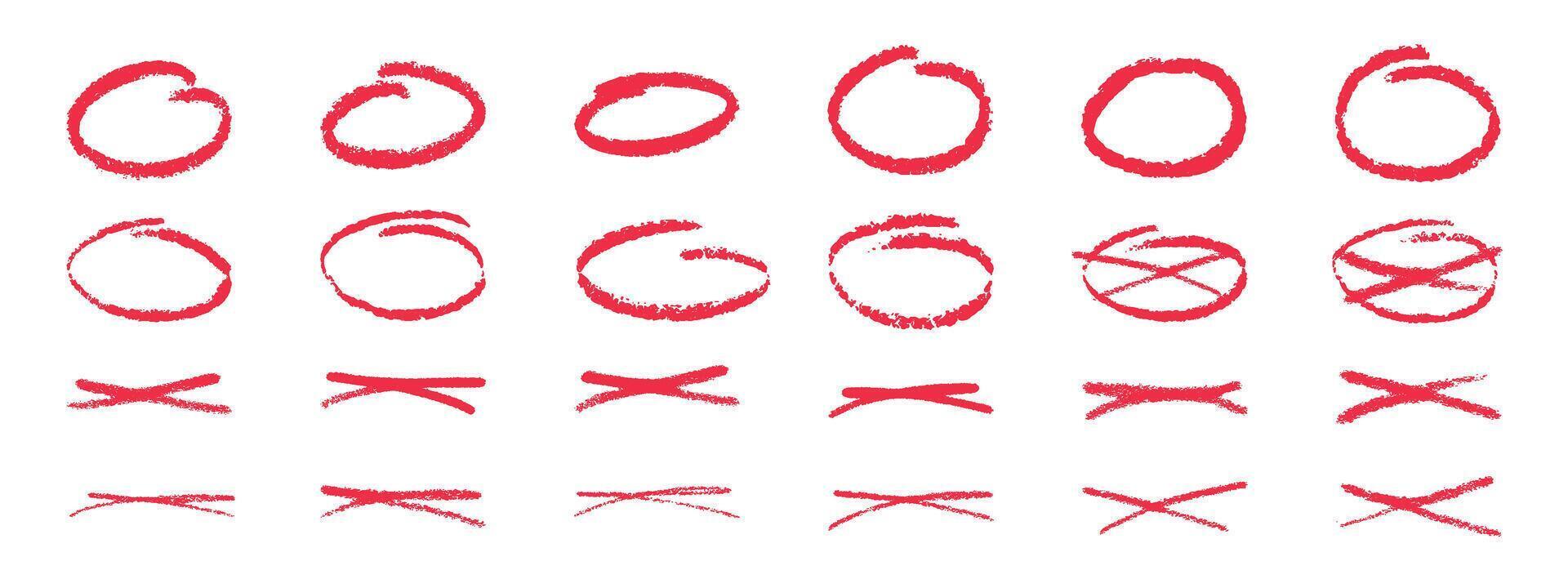 A set of red strokes and doodles with marker pen, pencil, chalk . Hand drawn doodles, swirls and curves. illustration of various strokes and lines drawn with charcoal. vector