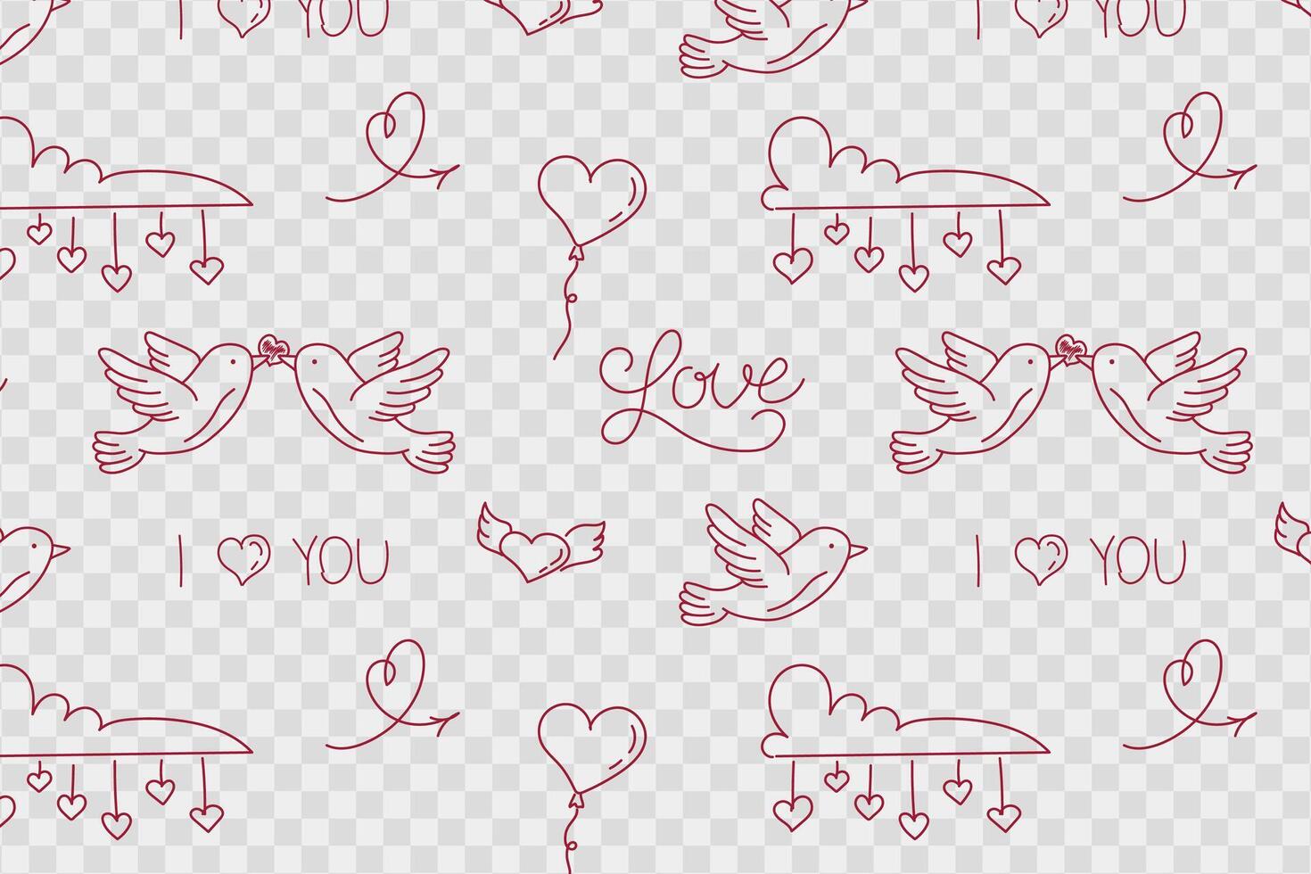 Pattern Valentine's day hand drawn flat style red elements. vector