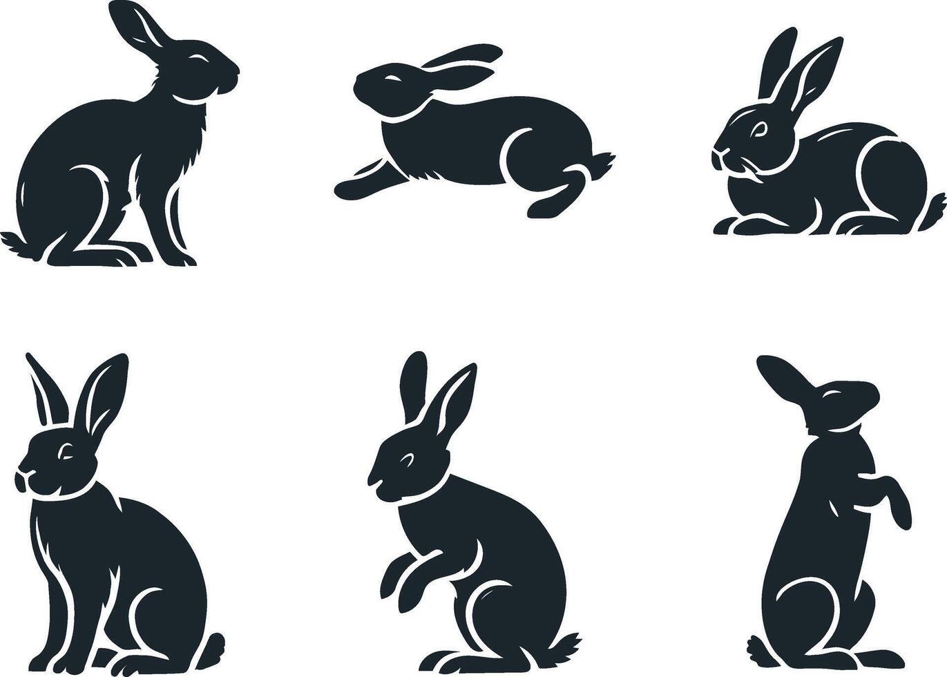 a selection of rabbit silhouettes for artwork compositions vector