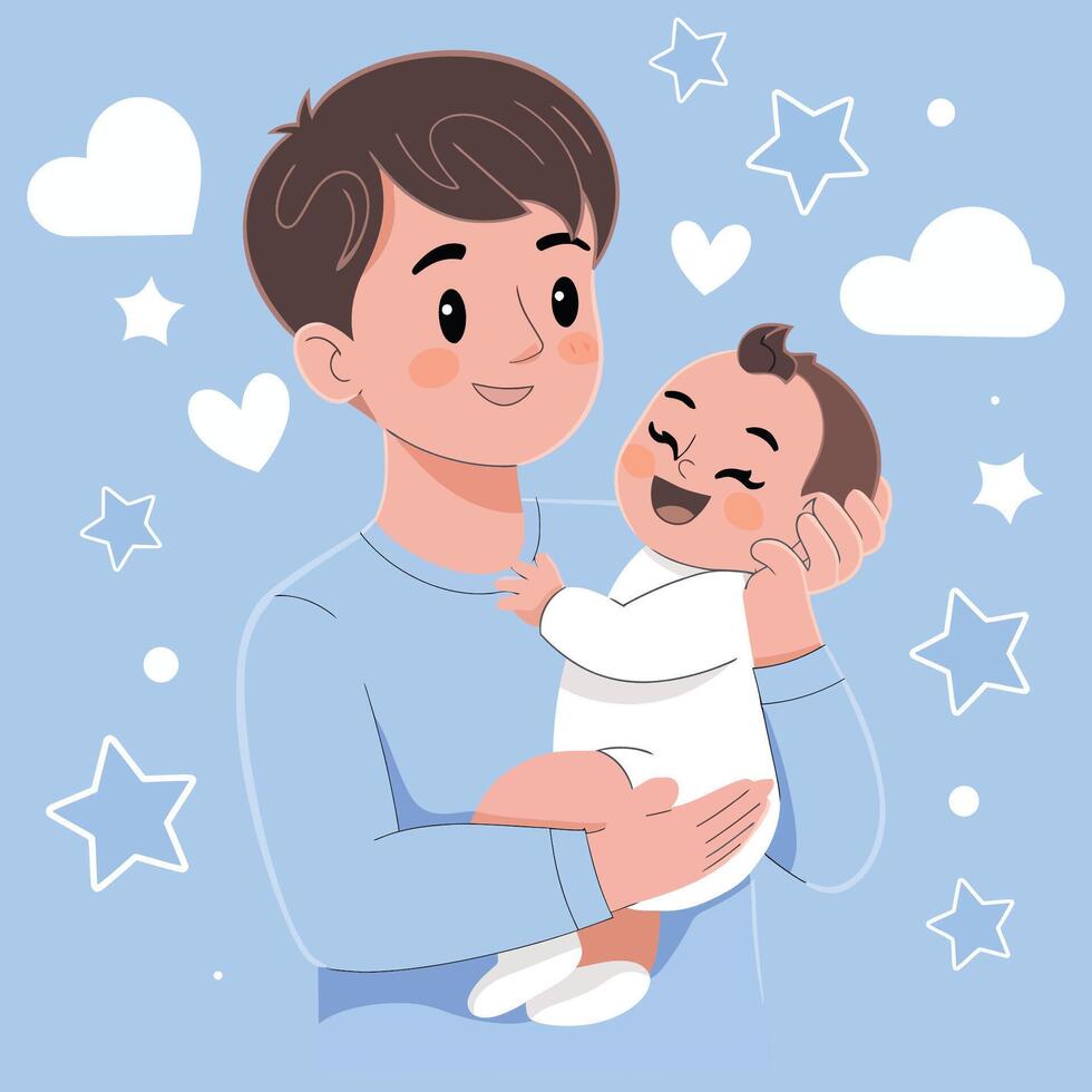 Happy Father and Baby Boy Share a Loving Moment vector
