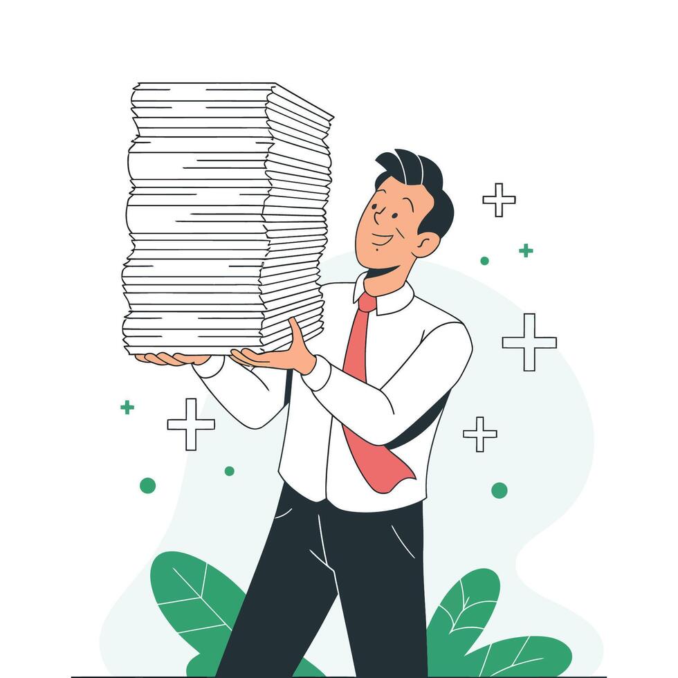 Businessman Overwhelmed by Stack of Documents vector