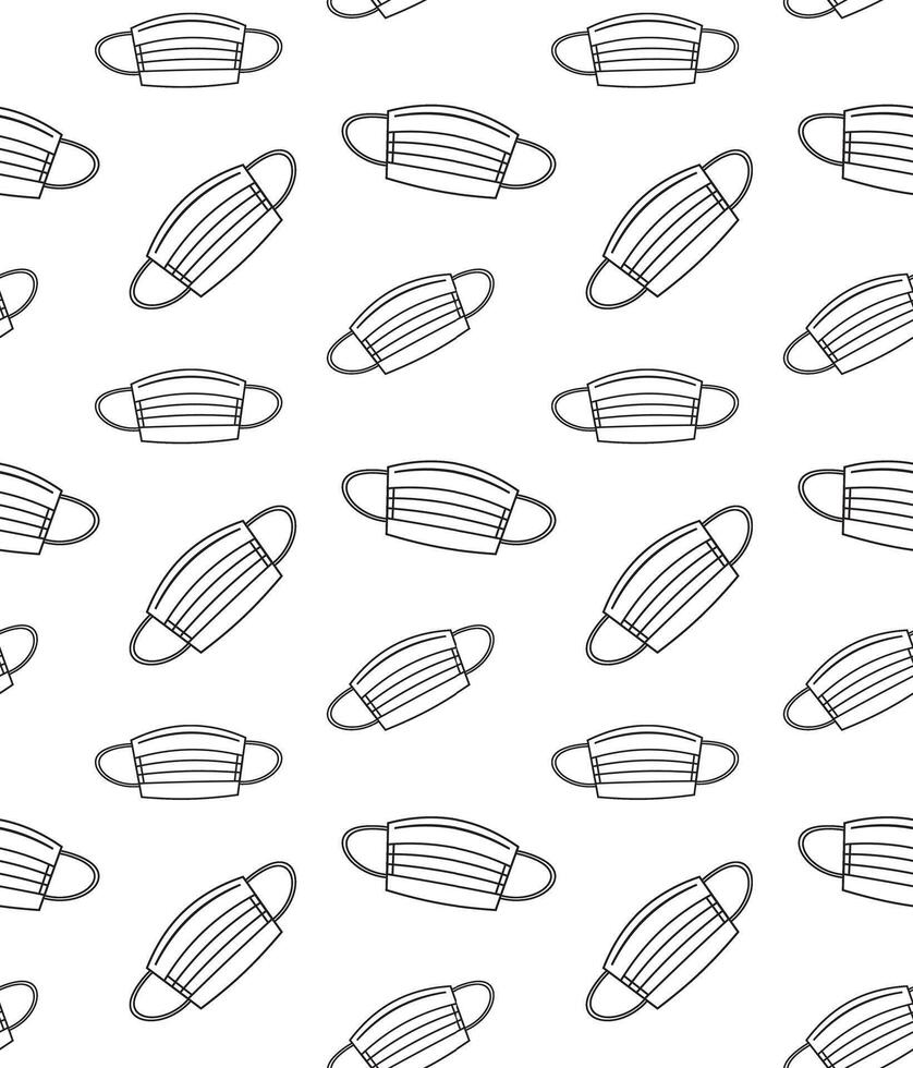 Seamless pattern of flat outline face mask vector