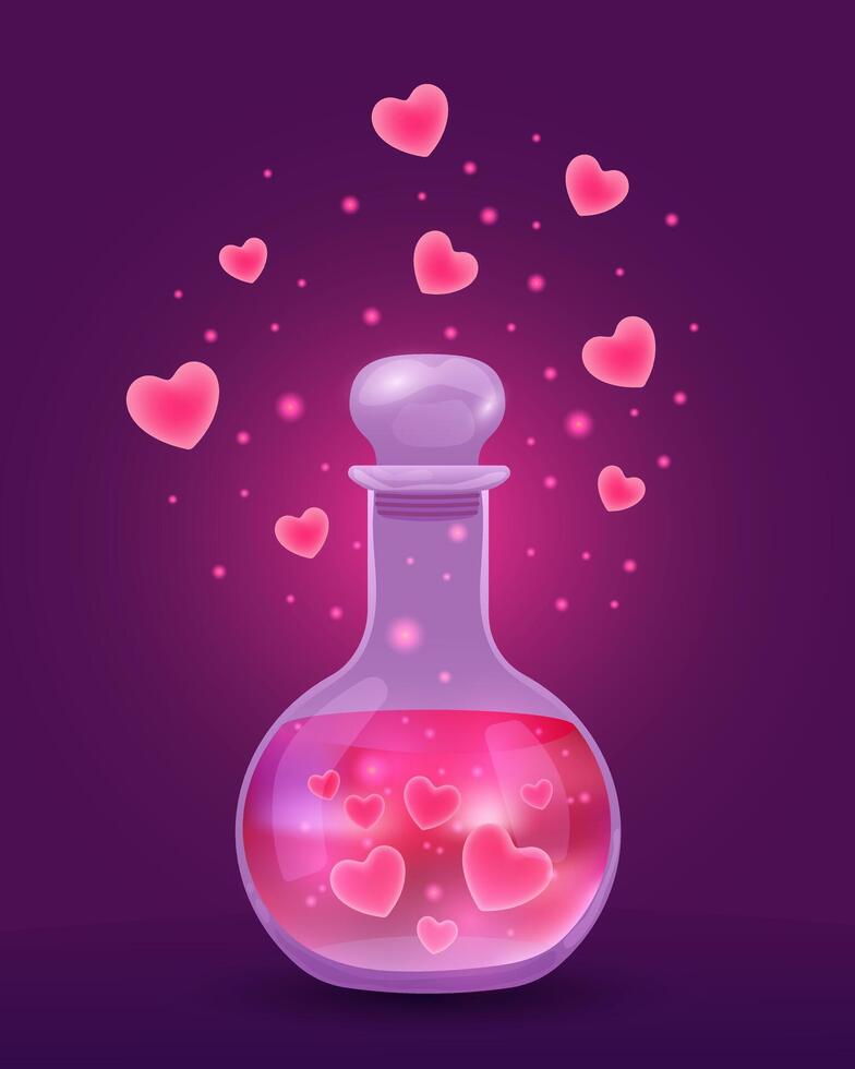 magic glass flask with love potion vector