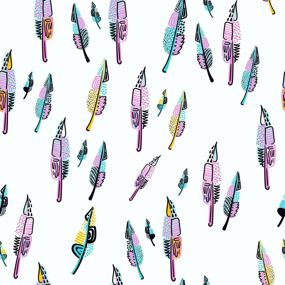 Lively tropical-themed seamless pattern featuring colorful leaves and dotted accents. Perfect for summer-inspired design applications. vector