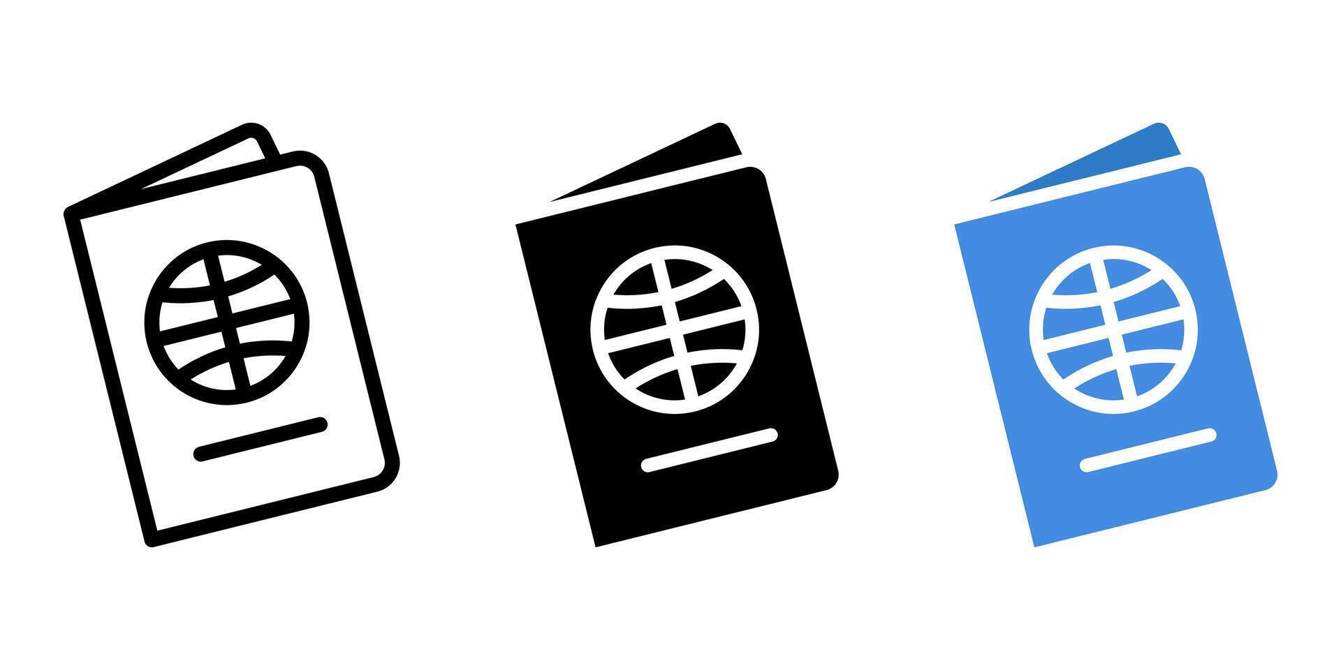 Global passport icon. Travel document sign. Tourist visa symbol. Border control identity sign. International id pictogram. Immigration illustration. vector