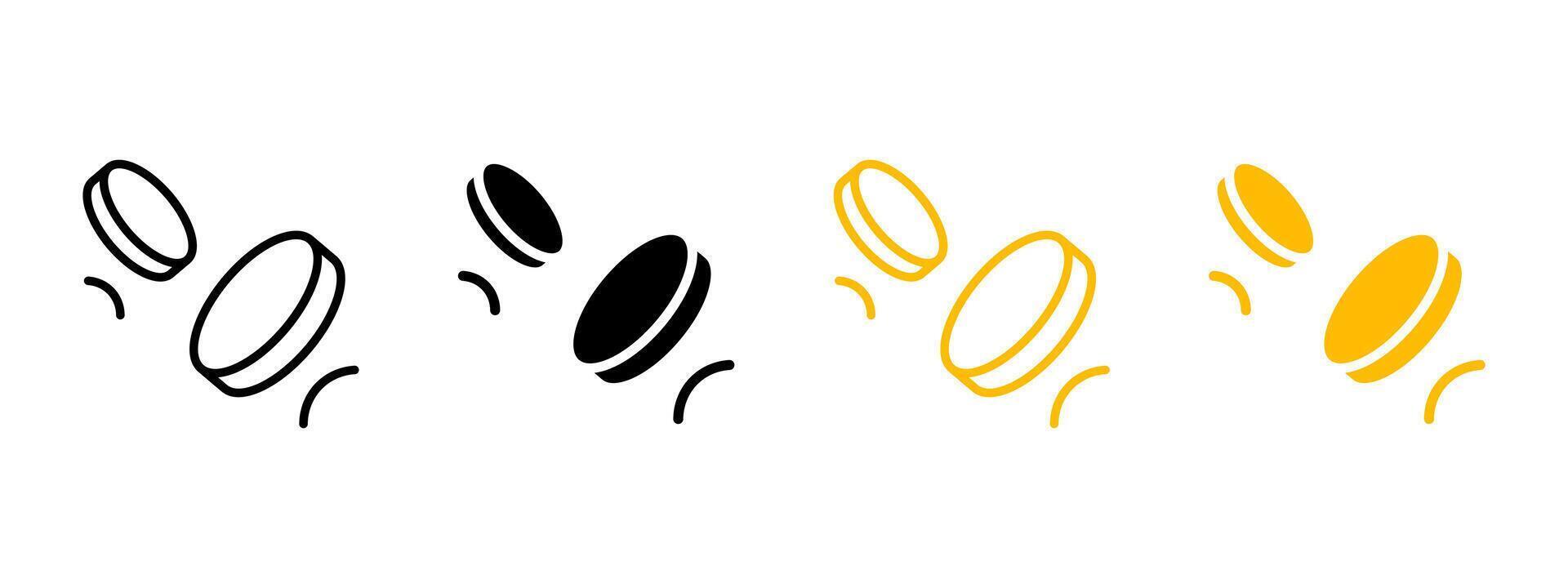 Flying two coins icon. Cash or change illustration. Cent in motion pictogram. Finance currency symbol. Savings, salary, payment sign. vector