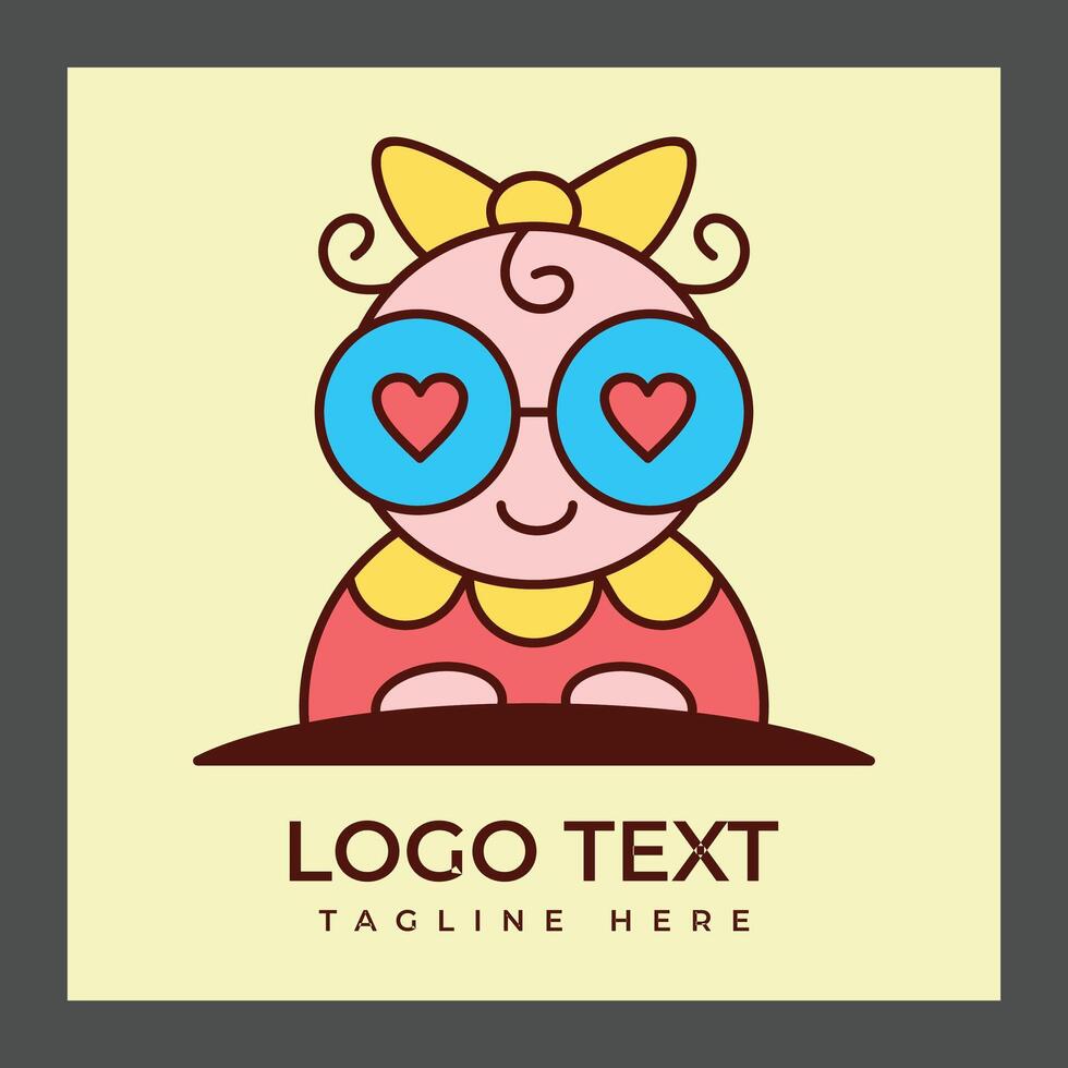 A cartoonish character with a round face, wearing oversized blue glasses with heart shapes in the lenses vector