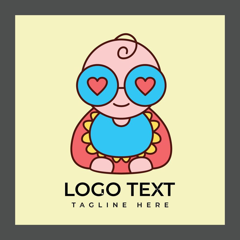 A cartoon baby character with a pink head and curly hair, wearing large blue heart-shaped sunglasses vector
