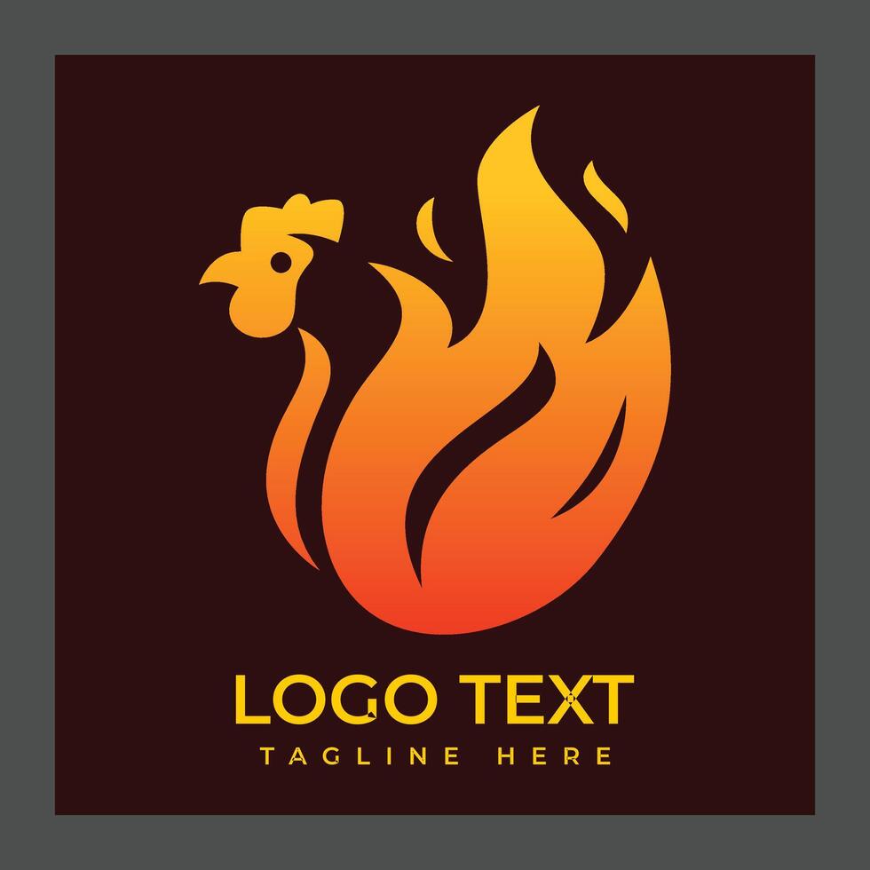 A stylized logo featuring a chicken silhouette integrated with flames, using a gradient of orange and yellow colors vector