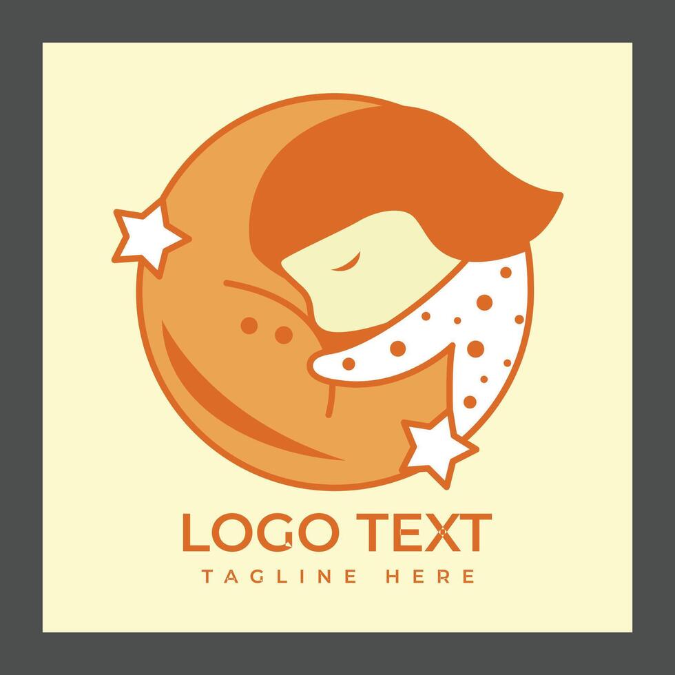 A stylized logo featuring a person with orange hair resting their head on a circular shape resembling a planet vector