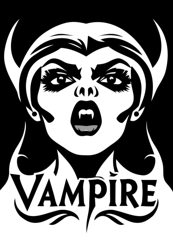 Female vampire. Black abd white illustratiion with lettering in art nouveau style vector